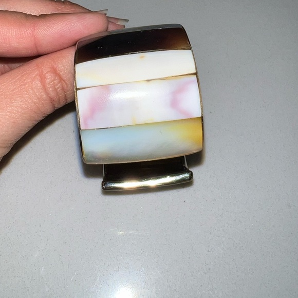 Abalone Agate Onyx Cuff Bracelet Vintage Jewelry - Picture 9 of 12